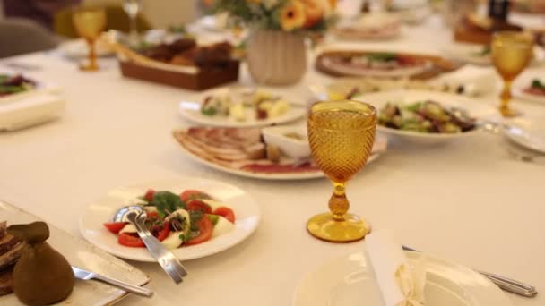 Food Drinks Festive Table Restaurant Wedding Birthday — Wideo stockowe