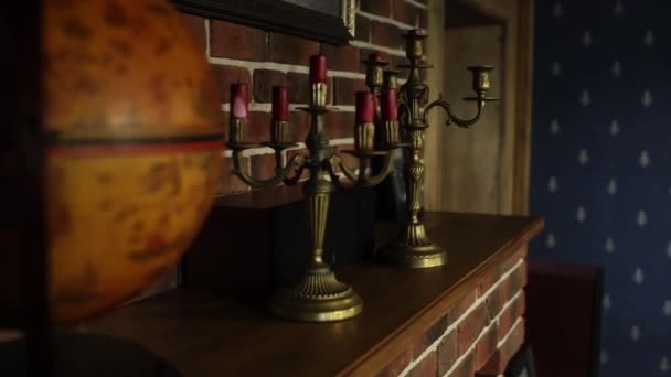 Vintage Metal Candlesticks Candles Room — Stockvideo