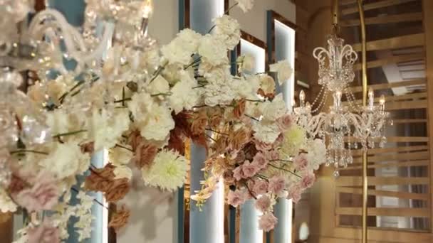 Arrangement Flowers Presidium Bride Groom Wedding Restaurant — Stockvideo