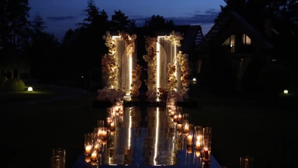 Evening Arch Wedding Ceremony Candles — Stock Video