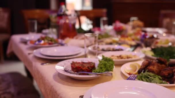Їжа Напої Столі Святкування Весілля Ресторані — стокове відео
