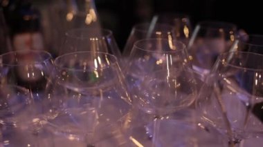 empty wine glasses in the restaurant on the table