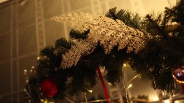 Christmas holiday background with Christmas tree branch and decorations