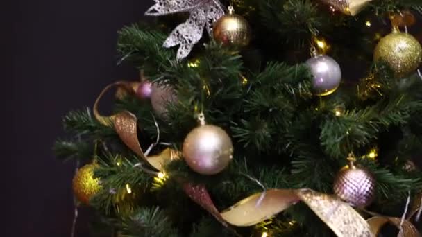 圣诞树 上面有彩球和新年装饰品 — 图库视频影像