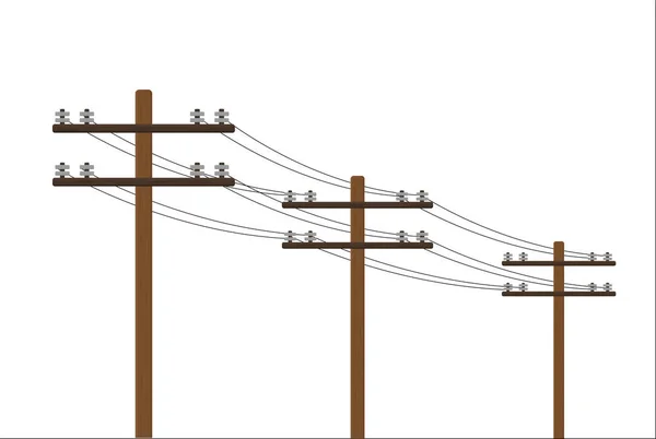 Деревянный Столб Проводами Высокого Напряжения Белом Фоне Векторной Иллюстрации Электрика — стоковый вектор