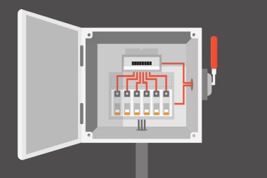 Elektrik dolabında anahtar, trafo, anahtar, vektör illüstrasyonu