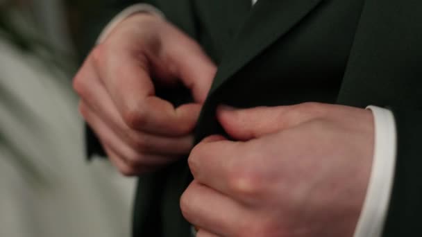 Man Suit Fastens Button Wedding Business Man — Stockvideo