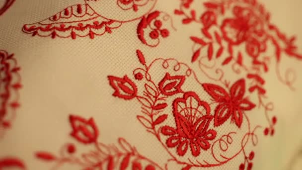 National Pattern Embroidered Red Fabric — Vídeo de Stock
