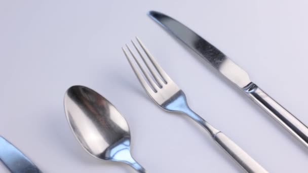 Fork Knife Spoon Set Kitchen Utensils White Background — Stock Video