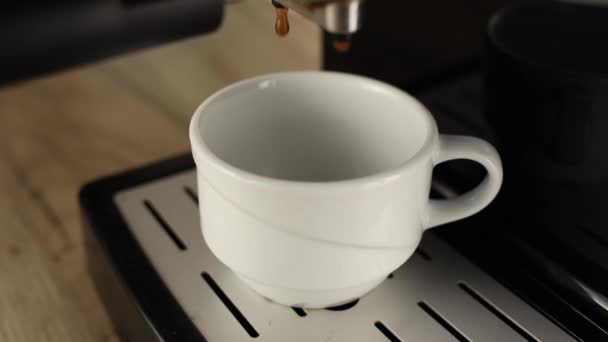 Black Espresso Americano Coffee Poured White Cup — Stock Video