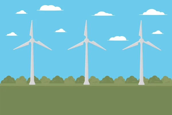 Wind Power Plant Stands Field Green Energy Renewable Resource — Stock Vector
