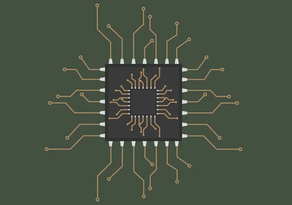 Circuito Stampato Con Microprocessore Computer Schema Vettoriale Illustrazione Elettronica — Vettoriale Stock