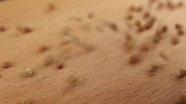 Karabuğday, yemek pişirmek için arka plandaki yemek videosunu yavaşça indirir.