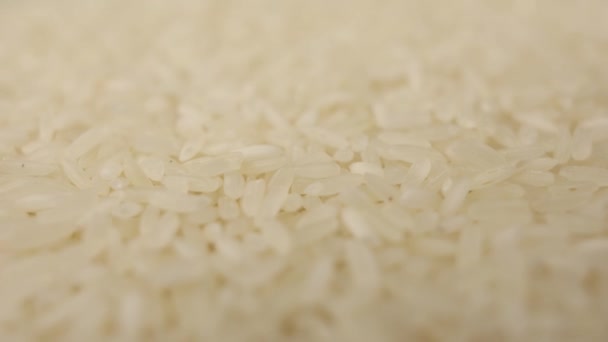 Zrnka Bílé Rýže Krupice Jsou Nalévání Stůl Pomalu Kulinářské Pozadí — Stock video