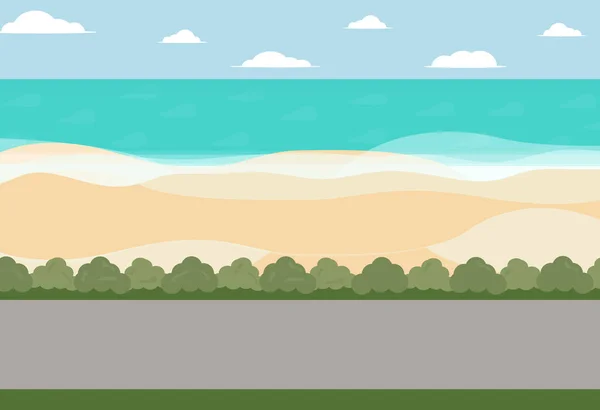 Асфальтированная Дорога Рядом Песчаным Пляжем Векторным Фоном — стоковый вектор