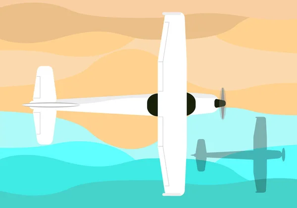 白い光の2人乗りの飛行機が週末の砂浜の休暇旅行で — ストックベクタ