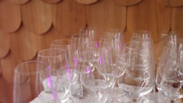 Empty Wine Glasses Restaurant Table — Stock video
