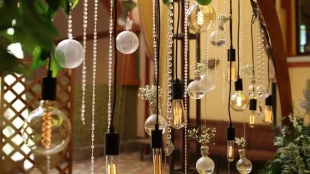 Прикраса Весільної Арки Церемонії Лампочками Крупним Планом — стокове відео