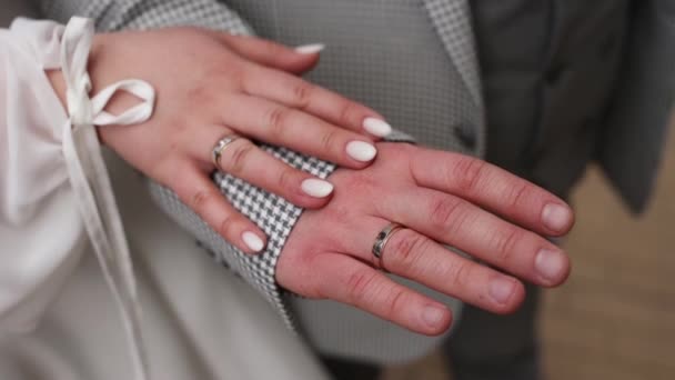 Man Holding Girl Hand Wedding Ring Stock Footage