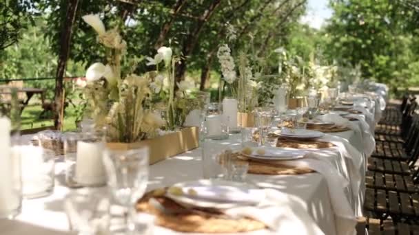 Parktaki Açık Hava Ziyafeti Için Güzel Bir Düğün Masası — Stok video