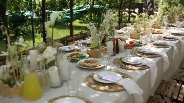 Belle Table Mariage Avec Nourriture Boissons Pour Banquet Plein Air — Video
