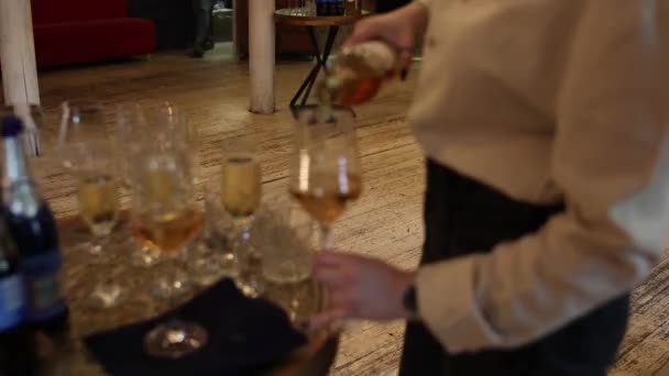 Pelayan Bartender Menuangkan Anggur Dalam Gelas — Stok Video