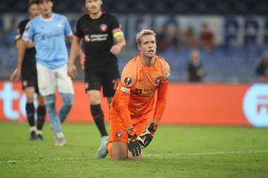 Roma, İtalya 27.10.2022: Midtjylland 'dan Jonas Loss Uefa Avrupa Ligi 2022-2023, Grup F - SS maç 5, SS Lazio ile FC Midtjylland arasındaki futbol maçı sırasında İtalya' nın başkenti Roma 'daki Olympic Stadyumu' nda oynandı..