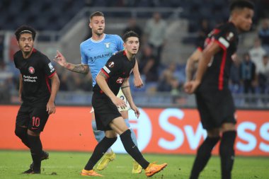 Roma, İtalya 27.10.2022: Lazio 'lu Milinkoviç Saviç 1-1' lik skorla Uefa Avrupa Ligi 2022-2023, F Grubu - SS eşleşmesi 5, SS Lazio ile FC Midtjylland arasındaki futbol karşılaşmasını İtalya 'nın başkenti Roma' daki Olimpiyat Stadyumu 'nda kutluyor..