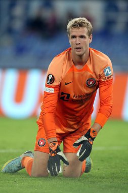 Roma, İtalya 27.10.2022: Midtjylland 'dan Jonas Loss Uefa Avrupa Ligi 2022-2023, Grup F - SS maç 5, SS Lazio ile FC Midtjylland arasındaki futbol maçı sırasında İtalya' nın başkenti Roma 'daki Olympic Stadyumu' nda oynandı..