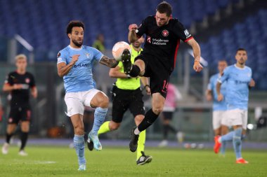 Roma, İtalya 27.10.2022: Lazio 'lu Anderson, Midtjylland' lı Dalsgaard Uefa Avrupa Ligi 2022-2023, F Grubu - SS maç 5, SS Lazio ile FC Midtjylland arasındaki futbol karşılaşması İtalya 'nın başkenti Roma' daki Olimpiyat Stadyumu 'nda gerçekleşti..