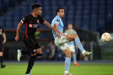Roma, İtalya 27.10.2022: Midtjylland 'dan Paulinho, Uefa Avrupa Ligi 2022-2023, F Grubu - SS maç 5, İtalya' nın başkenti Roma 'daki Olimpiyat Stadyumu' nda SS Lazio ile FC Midtjylland arasındaki futbol maçı.