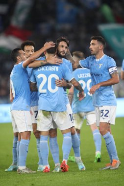 Roma, İtalya 30.10.2022: Lazio 'lu Zaccagni 1-0 gol attı ve İtalya' nın başkenti Roma 'daki Olimpiyat Stadyumu' nda SS Lazio ile Salernitana Calcio arasında oynanan 2022-2023 sezonunda İtalya Futbol Şampiyonası 'nı kutladı..