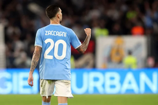 stock image Rome, Italy 30.10.2022: Zaccagni of Lazio  score the goal 1-0 and celebrate during the Italian football championship Serie A 2022-2023, match between SS Lazio vs Salernitana Calcio at Olympic Stadium in Rome, Italy.