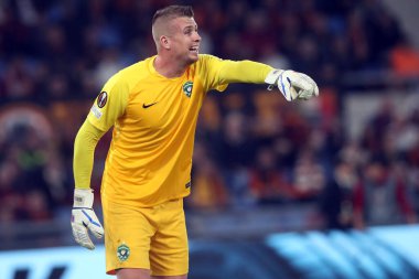 Roma, İtalya 03.11.2022: Ludogorestlerden Sergio Padt Avrupa Uefa Ligi 2022-2023 C Grubu, 6. gün, Roma 'daki Olimpiyat Stadyumu' nda AS Roman Ludogorestlere karşı oynanan futbol karşılaşması sırasında görev başında.