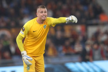 Roma, İtalya 03.11.2022: Ludogorestlerden Sergio Padt Avrupa Uefa Ligi 2022-2023 C Grubu, 6. gün, Roma 'daki Olimpiyat Stadyumu' nda AS Roman Ludogorestlere karşı oynanan futbol karşılaşması sırasında görev başında.
