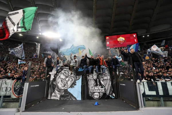 Rome Italy 2022 Lazio Fans Curva Nord Celebrates Victory End — Stock Photo, Image