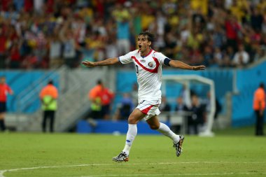 30.06.2014. RECIFE, BRAZIL: Costaricalı Ruiz golü 1-0 attı ve Recife 'de oynanan' Arena Pernanbuco 'da Kosta Rika' nın Yunanistan 'a karşı oynadığı 2014 Dünya Kupası' ndaki Fifa Dünya Kupası 'nı kutluyor..