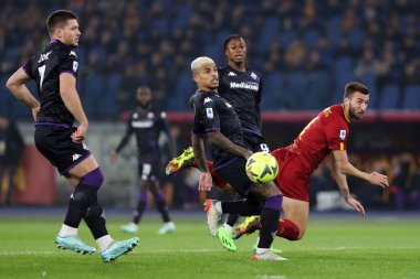 Rome, Italy 15.01.2023: Bryan Cristante, Dodo (Fiorentina) in action during the Serie A football match between AS Roma and AC Fiorentina  at Stadio Olimpico on January 15, 2023 in Rome, Italy.