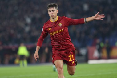 Rome, Italy 15.01.2023:  Paulo Dybala (AS ROMA) score the goal and celebrates with Tammy Abrham (AS ROMA) during the Serie A football match between AS Roma and AC Fiorentina  at Stadio Olimpico on January 15, 2023 in Rome, Italy.