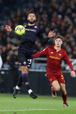 Rome, Italy 15.01.2023: Venuti (Fiorentina), Nicola Zalwski (AS ROMA) in action during the Serie A football match between AS Roma and AC Fiorentina  at Stadio Olimpico on January 15, 2023 in Rome, Italy.