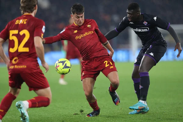 Rome, Italy 15.01.2023: Paulo Dybala (AS ROMA), Duncan (Fiorentina) in action during the Serie A football match between AS Roma and AC Fiorentina  at Stadio Olimpico on January 15, 2023 in Rome, Italy.