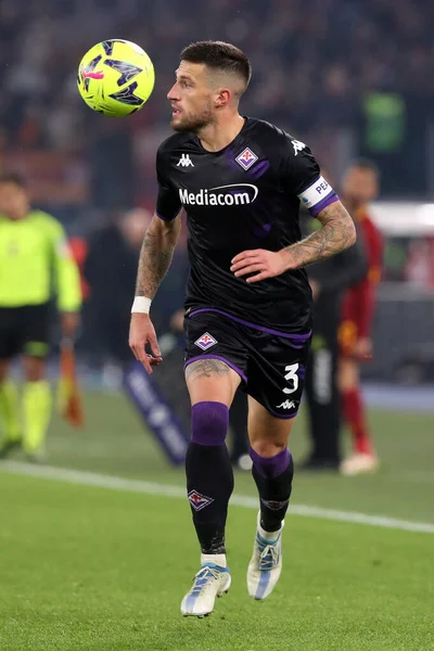 Rome, Italy 15.01.2023: Biraghi (Fiorentina) in action during the Serie A football match between AS Roma and AC Fiorentina  at Stadio Olimpico on January 15, 2023 in Rome, Italy.