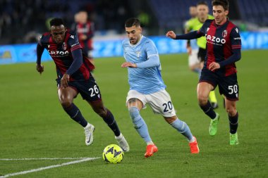 Rome, Italy 19.01.2023: Lucume (Bologna) Mattia Zaccagni (Lazio) in action during  the Freccia Rossa Italy Cup match between SS Lazio and Bologna  at Stadio Olimpico on January 19, 2023 in Rome, Italy.