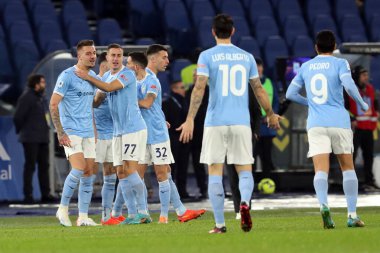 Rome, Italy 24.01.2023: Milinkovic Savic (Lazio) score the goal and celebrate with the team  during the Serie A match day 19 between SS Lazio and AC Milan at Stadio Olimpico on January 24, 2023 in Rome, Italy.