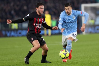 Rome, Italy 24.01.2023: Davide Calabria (Milan), Mattia Zaccagni (Lazio) in action during the Serie A match day 19 between SS Lazio and AC Milan at Stadio Olimpico on January 24, 2023 in Rome, Italy.