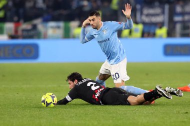 Rome, Italy 24.01.2023: Mattia Zaccagni (Lazio), Davide Calabria (Milan) in action during the Serie A match day 19 between SS Lazio and AC Milan at Stadio Olimpico on January 24, 2023 in Rome, Italy.