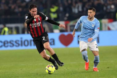 Rome, Italy 24.01.2023: Davide Calabria (Milan), Mattia Zaccagni (Lazio) in action during the Serie A match day 19 between SS Lazio and AC Milan at Stadio Olimpico on January 24, 2023 in Rome, Italy.