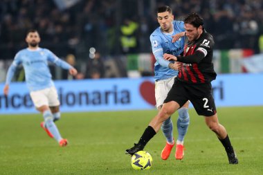 Rome, Italy 24.01.2023: Davide Calabria (Milan), Mattia Zaccagni (Lazio) in action during the Serie A match day 19 between SS Lazio and AC Milan at Stadio Olimpico on January 24, 2023 in Rome, Italy.