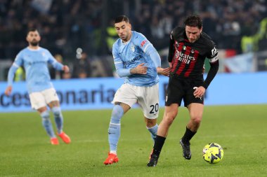 Rome, Italy 24.01.2023: Davide Calabria (Milan), Mattia Zaccagni (Lazio) in action during the Serie A match day 19 between SS Lazio and AC Milan at Stadio Olimpico on January 24, 2023 in Rome, Italy.