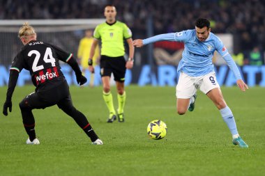 Rome, Italy 24.01.2023:  Simon Kjaer (Milan), Pedro (Lazio) in action during the Serie A match day 19 between SS Lazio and AC Milan at Stadio Olimpico on January 24, 2023 in Rome, Italy.